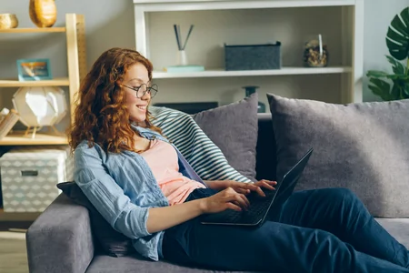 Young woman having virtual telehealth counseling in Florida